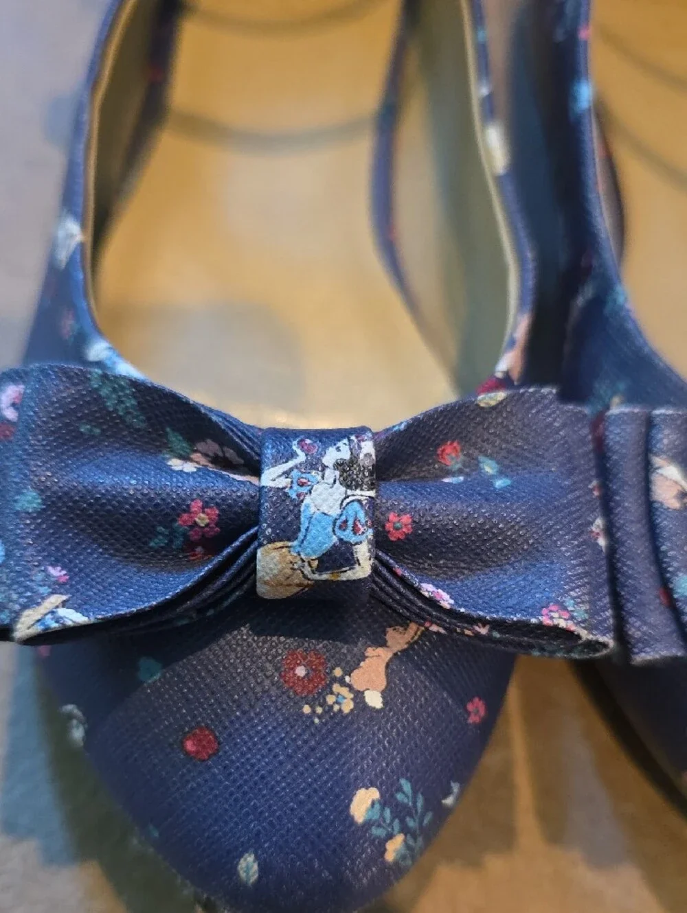 Disney Janie And Jack Girl's Navy Floral Bow Ankle-Strap Flats. Size 13